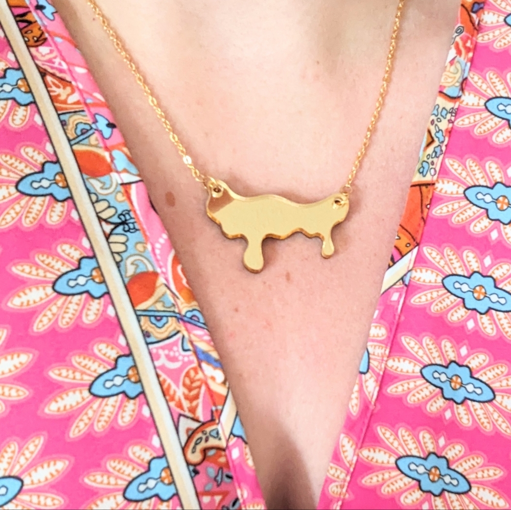 Mirror Drip Necklace + Matching Studs | Hypoallergenic - Picture 7 of 17